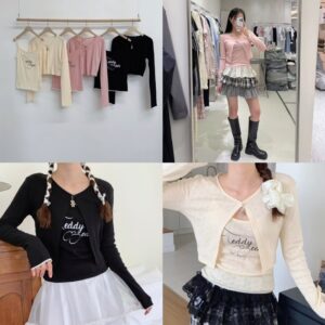 Teddy Bear小可愛套裝｜辣妹開襟針織外套+內搭上衣(3色) F